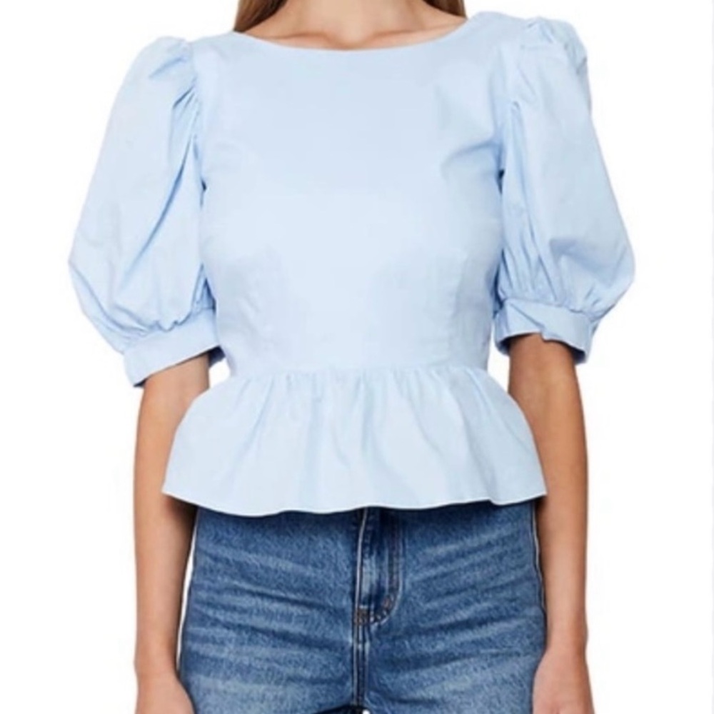Bardot Sky Blue Puff Sleeve Blouse
